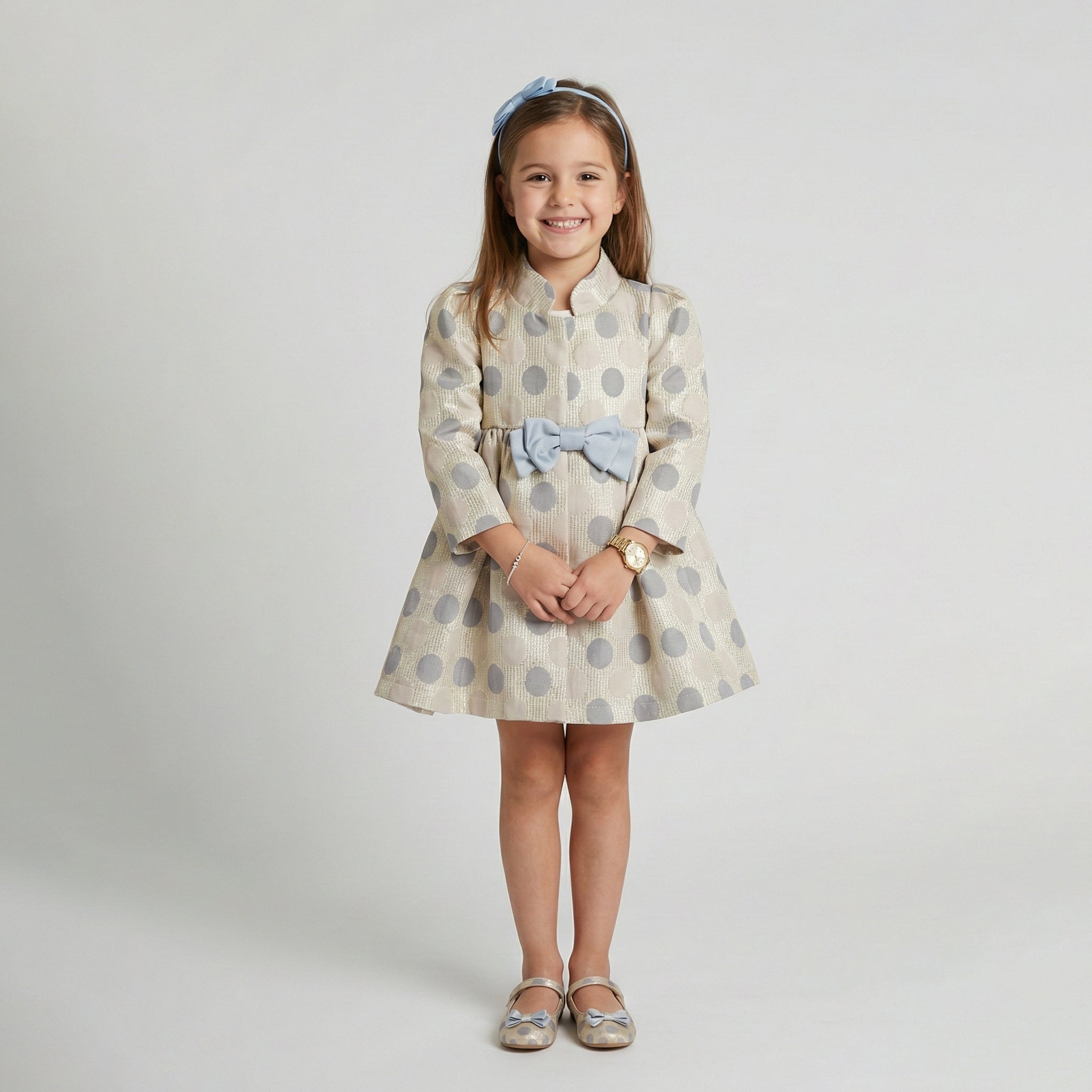 Girls' Beatrice Metallic Polka-Dot Coat Dress