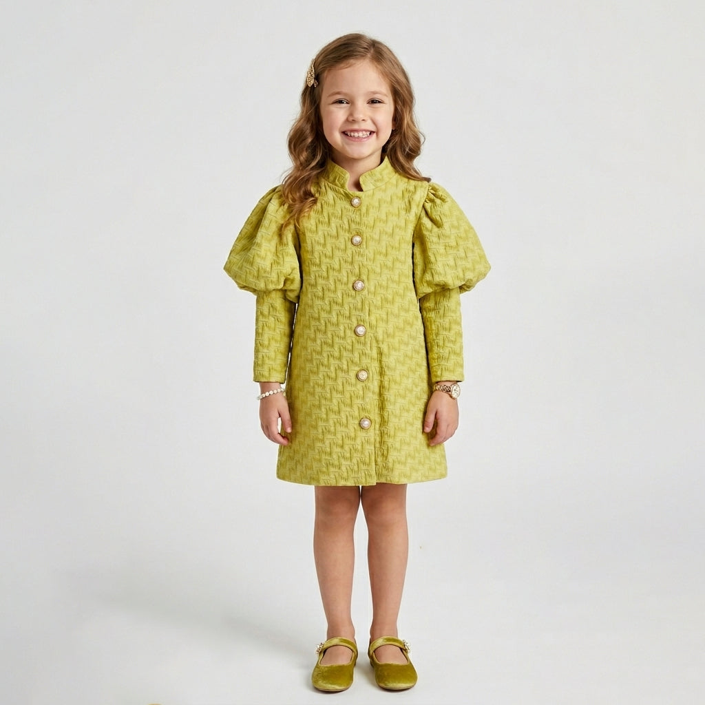 Girls' Seraphina Vintage-Inspired Jacquard Puff Sleeve Dress
