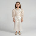 Girls' Genevieve Organza Bloom Blouse & Shimmer Wide-Leg Trouser Set
