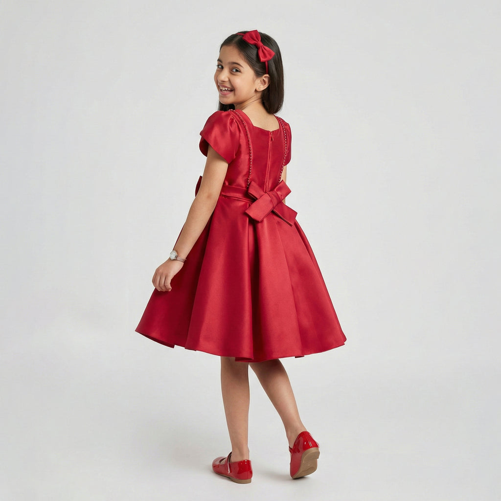 Modern Minimalist Satin A-Line Occasion Dress with Signature Side Bow