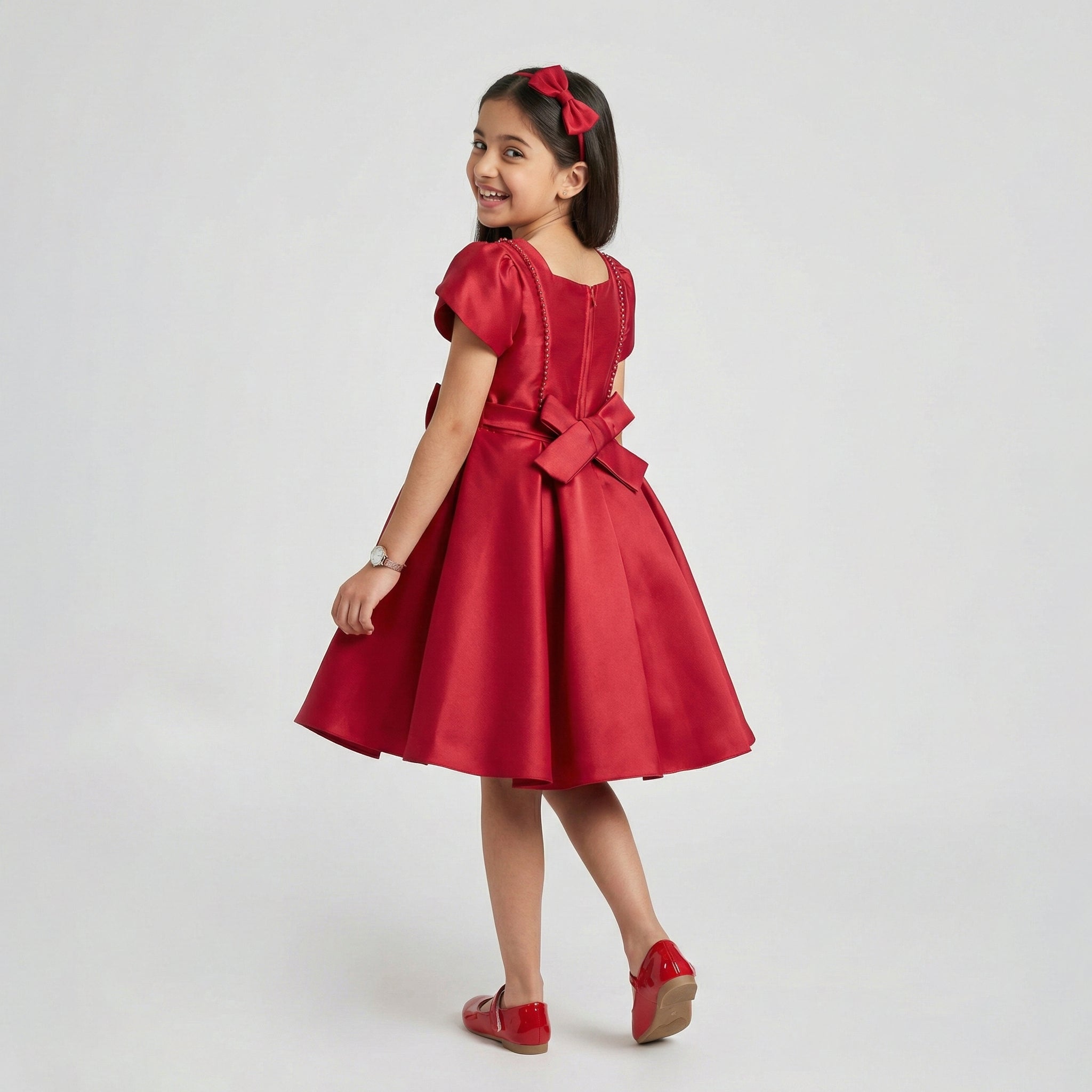 Modern Minimalist Satin A-Line Occasion Dress with Signature Side Bow