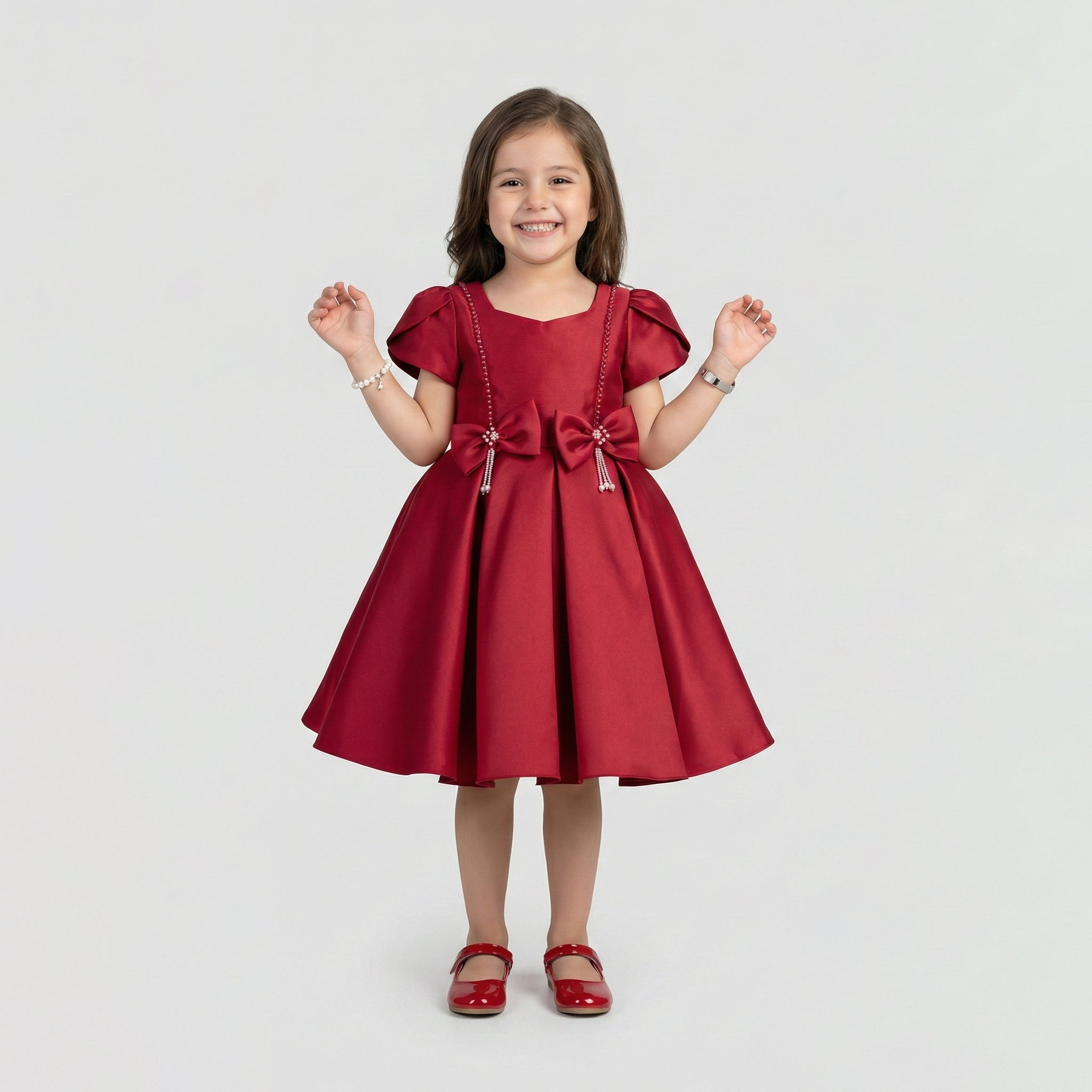 Classic Minimalist Satin A-Line Occasion Dress with Signature Side Bow