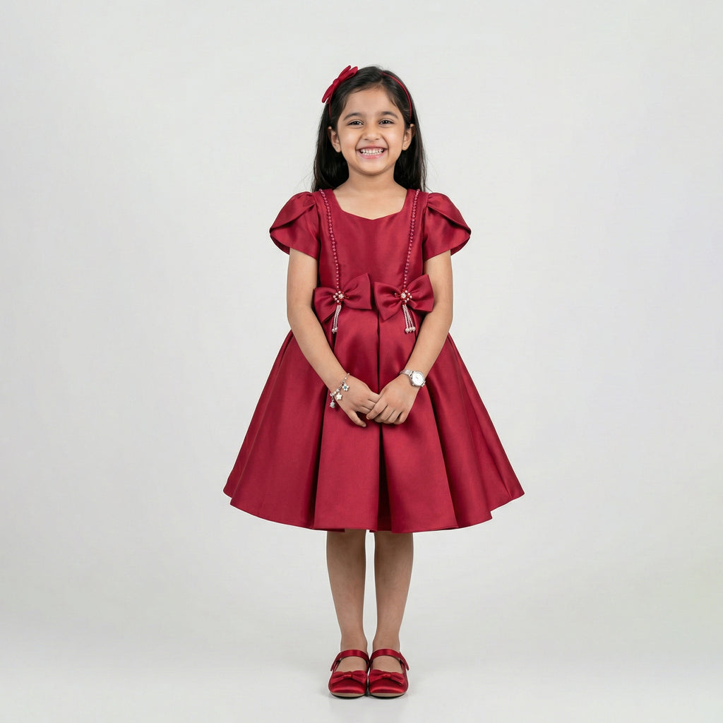 Elegant Minimalist Satin A-Line Occasion Dress with Signature Side Bow