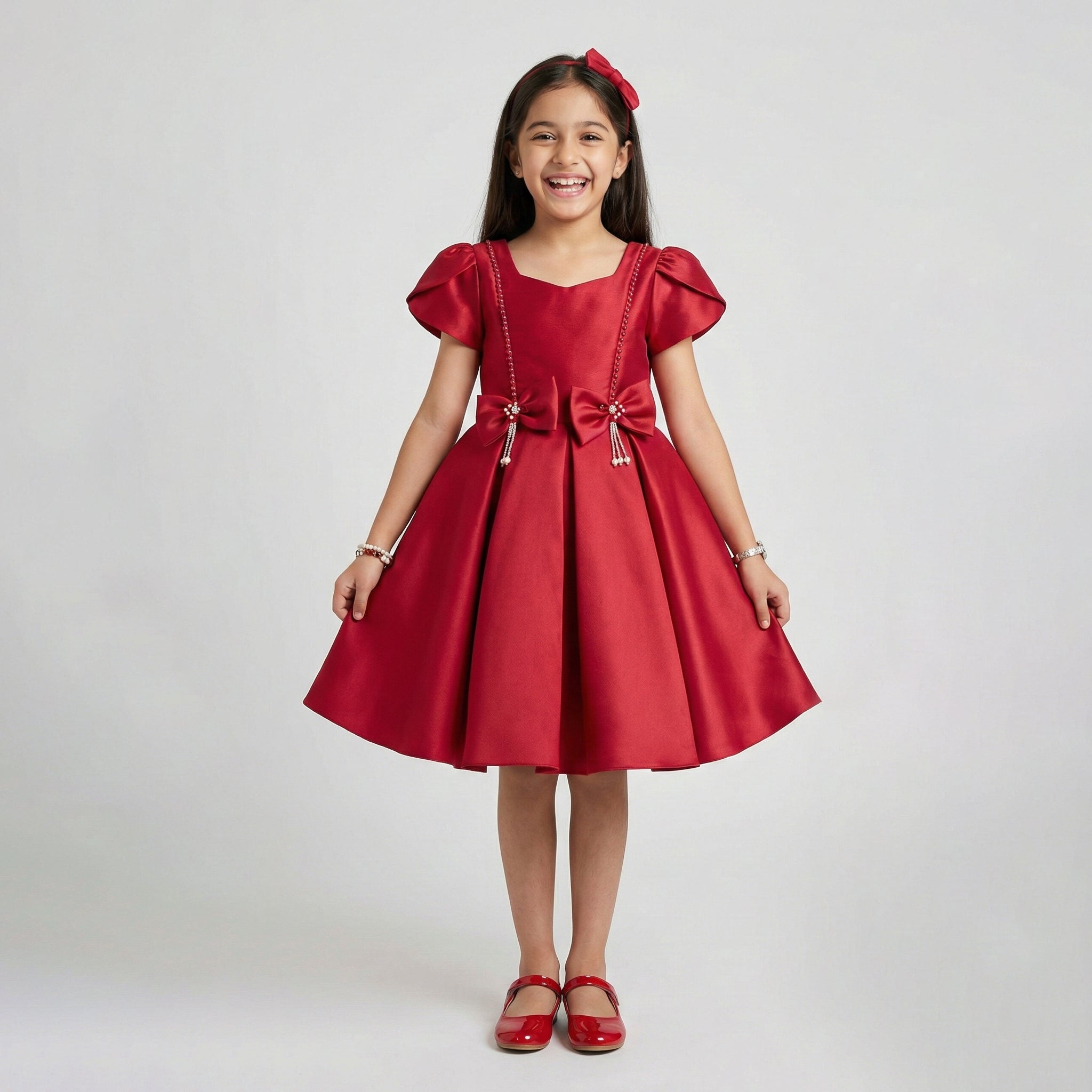 Modern Minimalist Satin A-Line Occasion Dress with Signature Side Bow