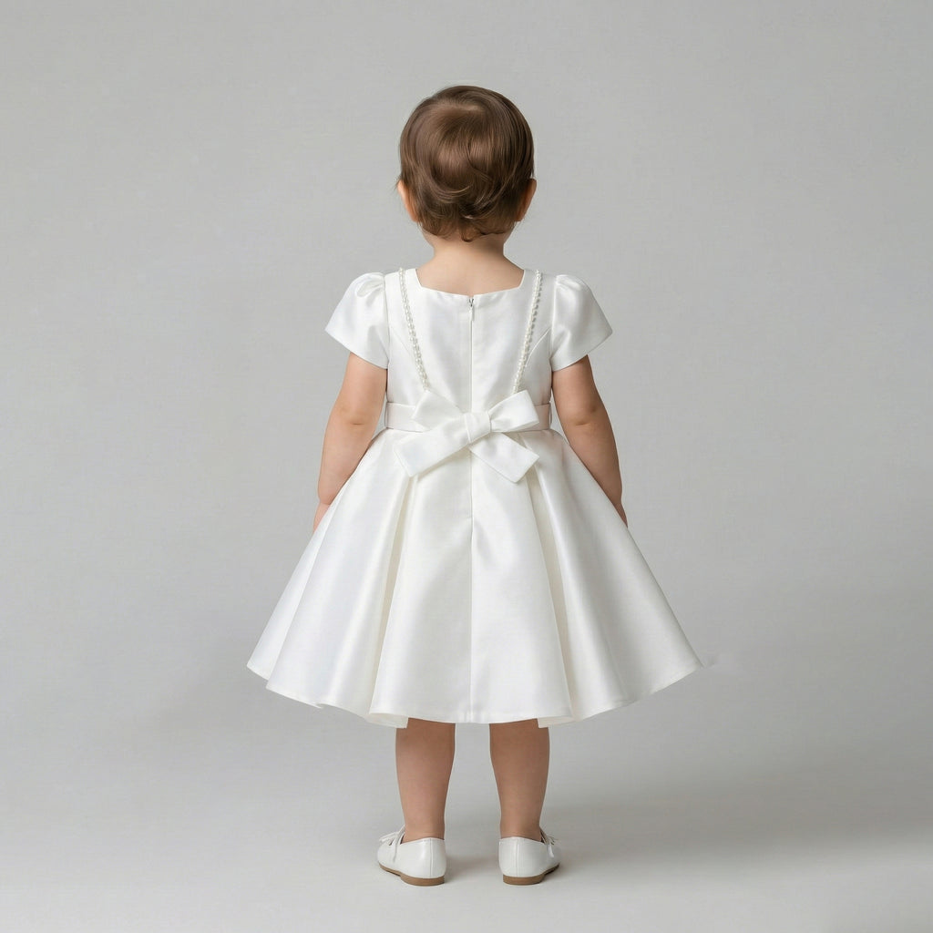 Sweet Minimalist Satin A-Line Occasion Dress with Signature Side Bow