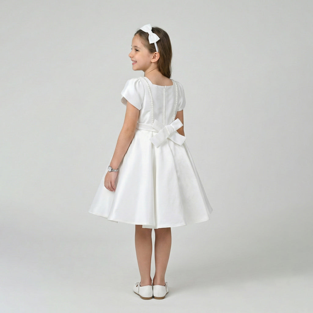Modern Minimalist Satin A-Line Occasion Dress with Signature Side Bow
