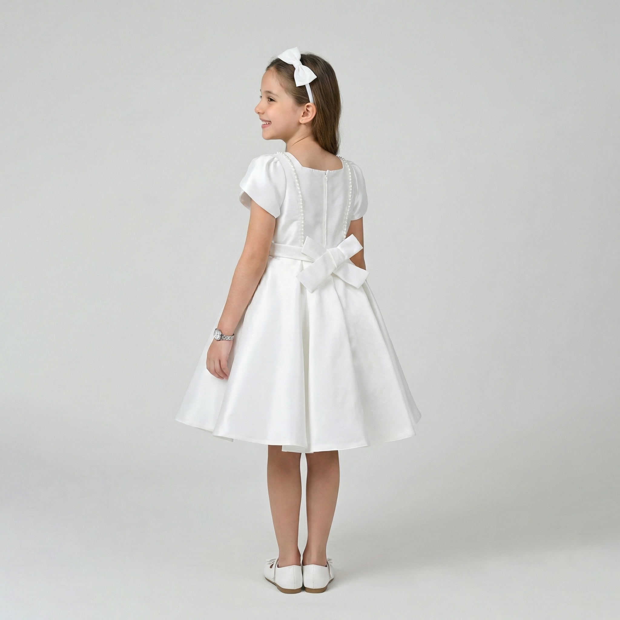 Modern Minimalist Satin A-Line Occasion Dress with Signature Side Bow
