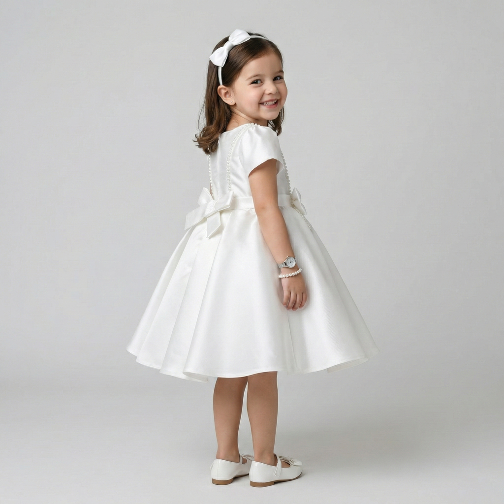Classic Minimalist Satin A-Line Occasion Dress with Signature Side Bow