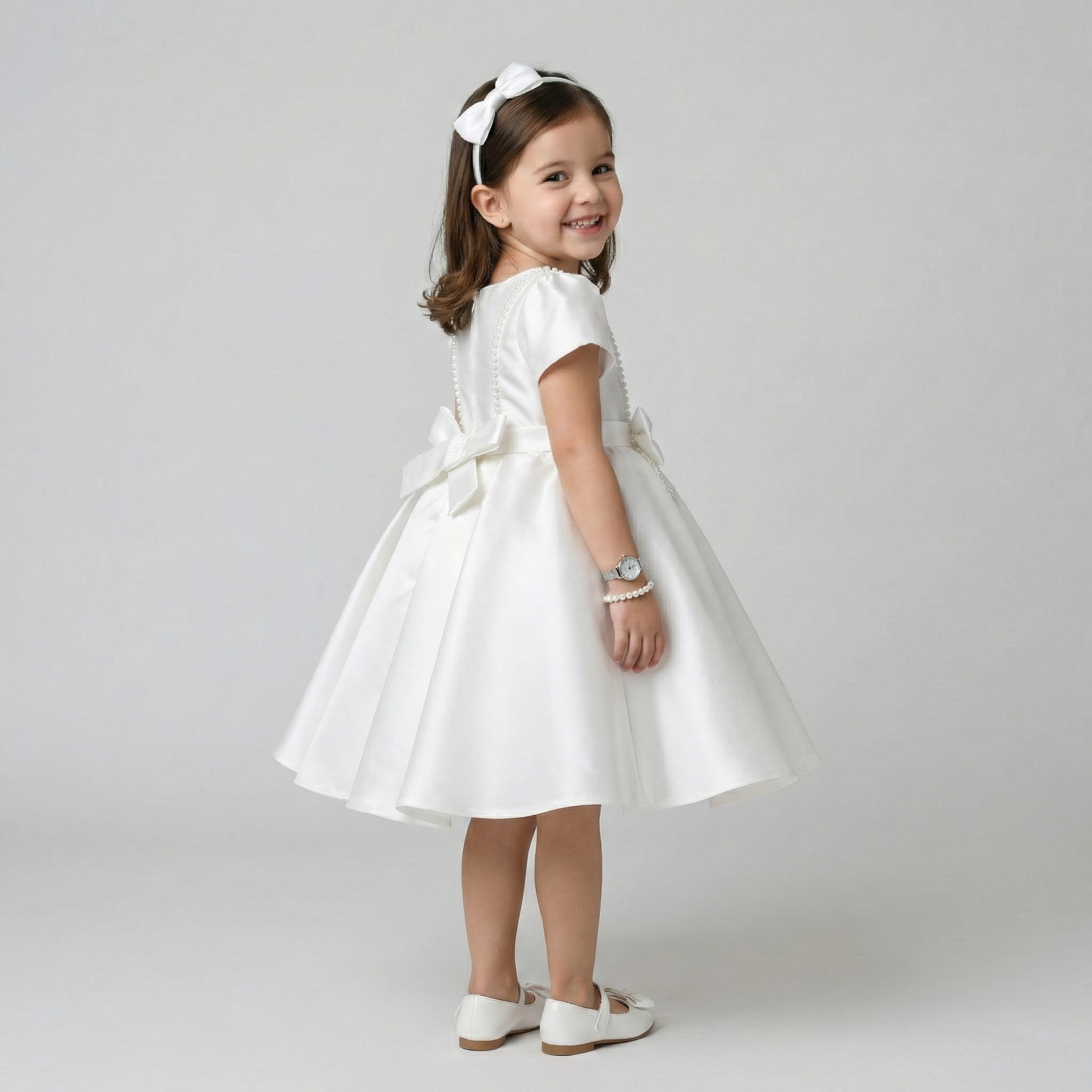 Classic Minimalist Satin A-Line Occasion Dress with Signature Side Bow
