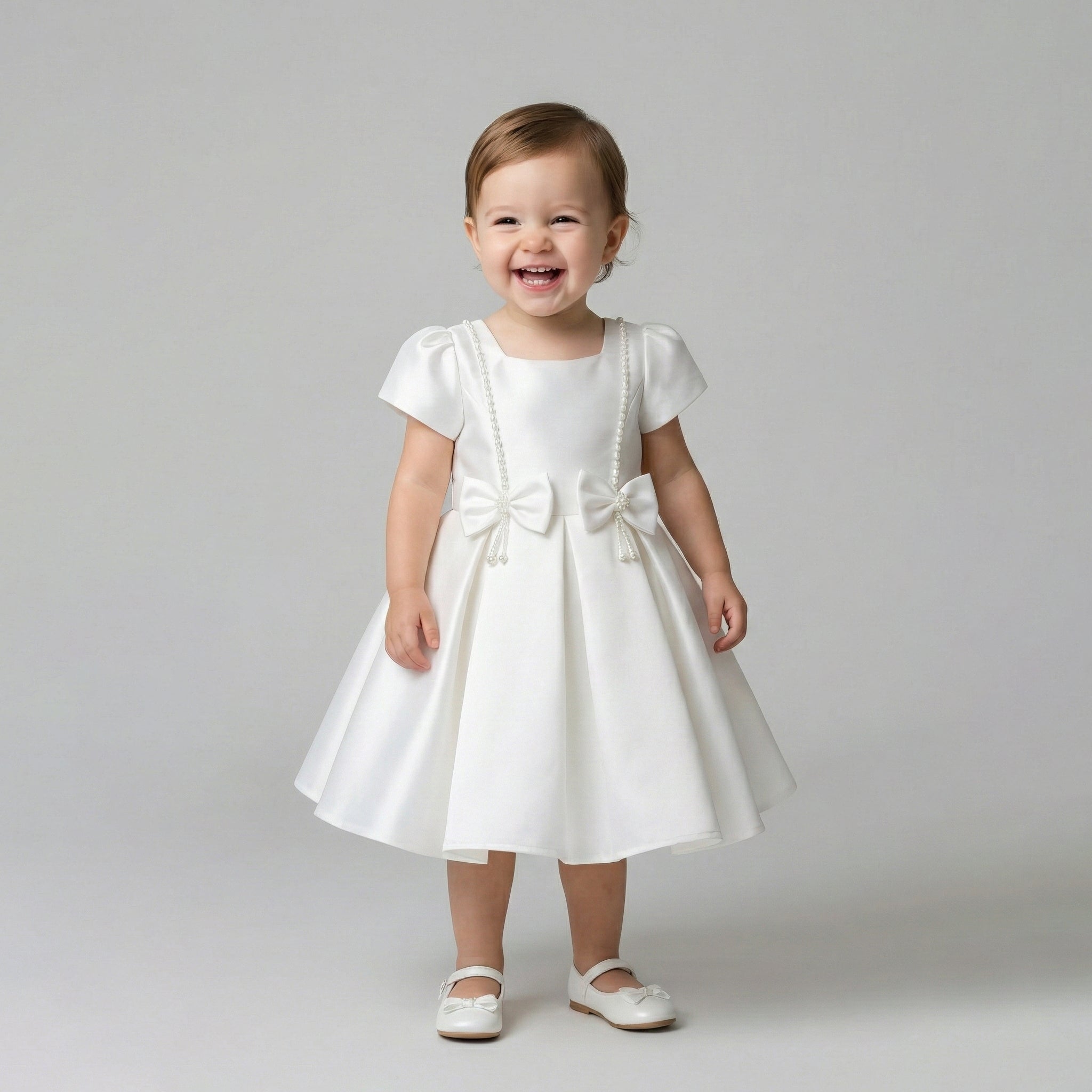 Sweet Minimalist Satin A-Line Occasion Dress with Signature Side Bow