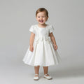 Girls' Formal Satin Princess Dress – Pearl-Accented Party Gown in Bridal White