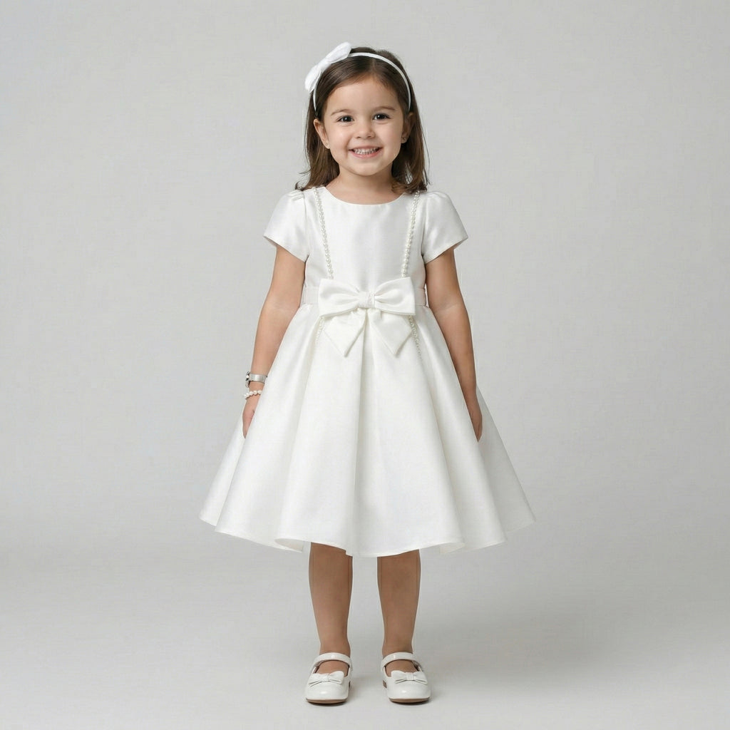 Classic Minimalist Satin A-Line Occasion Dress with Signature Side Bow