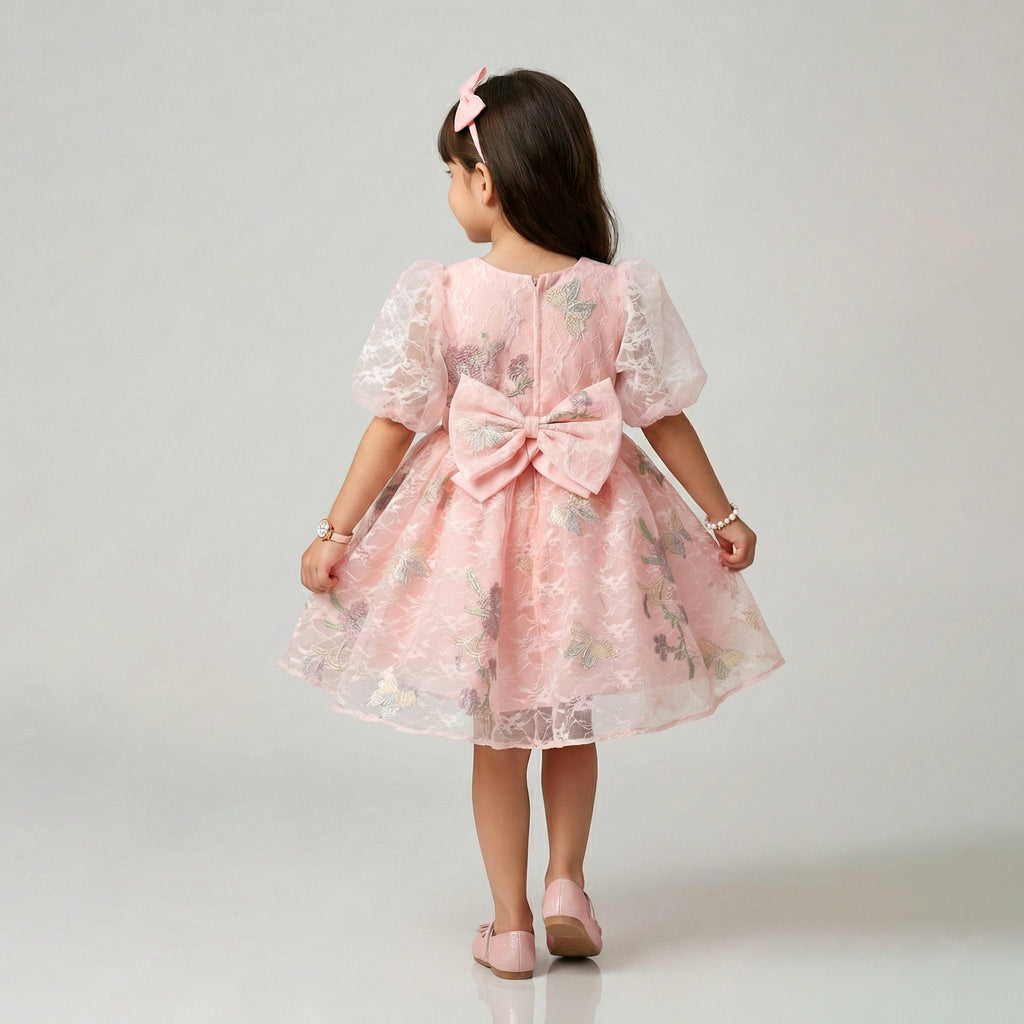 Girls' Elegant Satin & Ruffled Tulle Gala Dress