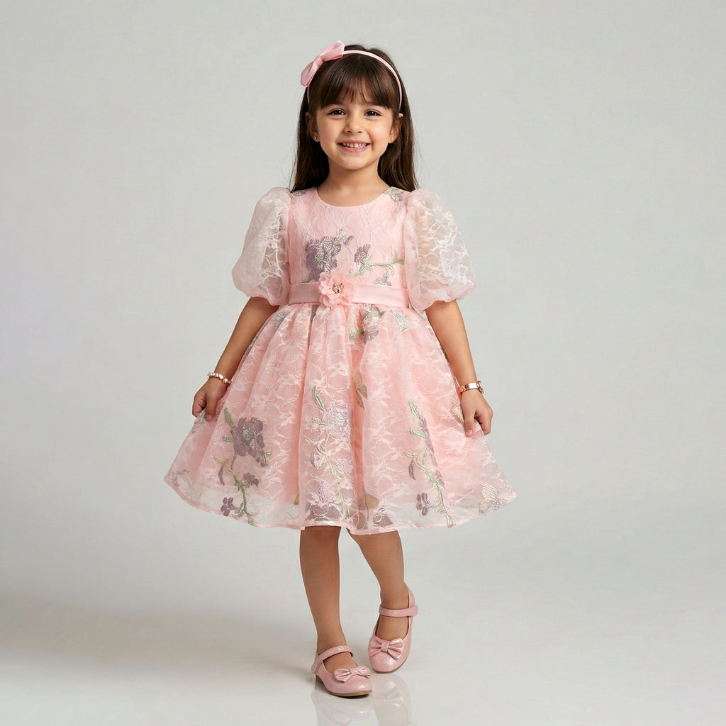 Girls' Elegant Satin & Ruffled Tulle Gala Dress