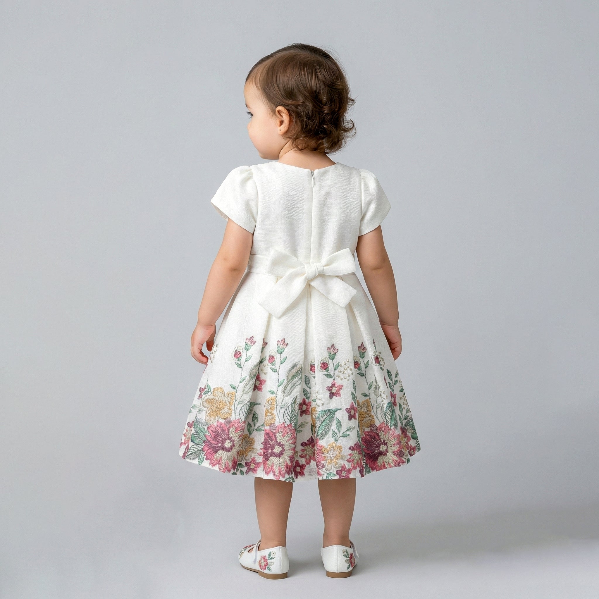 Toddler Floral-Print Party Dress with Sweet Bow