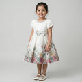 Girls' Whimsical Floral Garden Party Dress with Satin Accent
