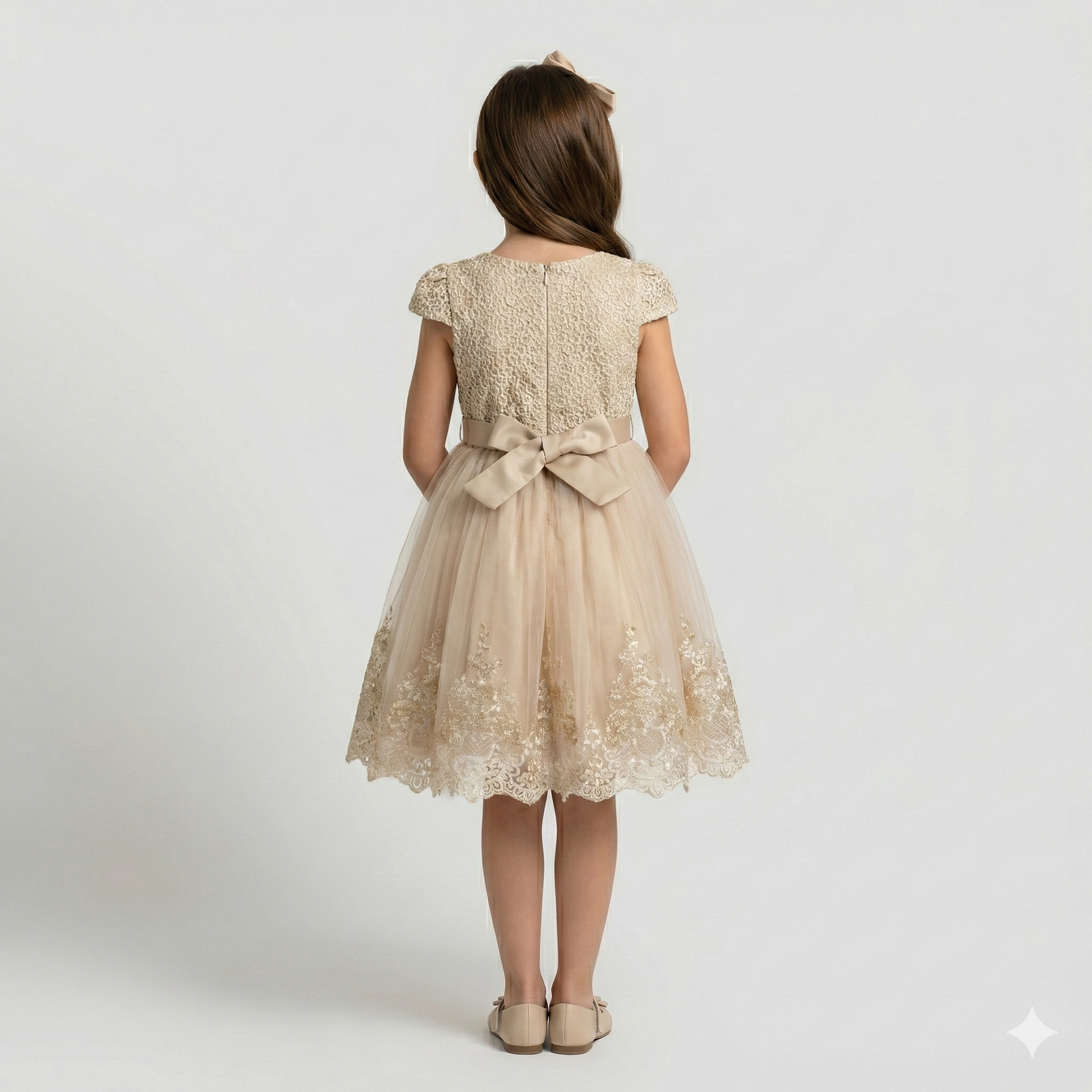 Girls' Golden Honeycomb & Embroidered Tulle Gala Dress