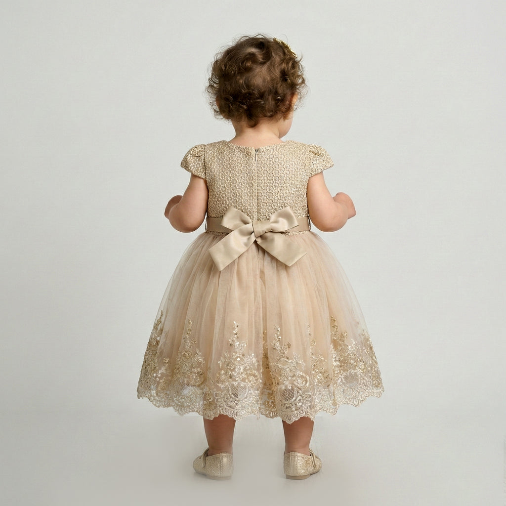 Girls' Golden Honeycomb & Embroidered Tulle Gala Dress