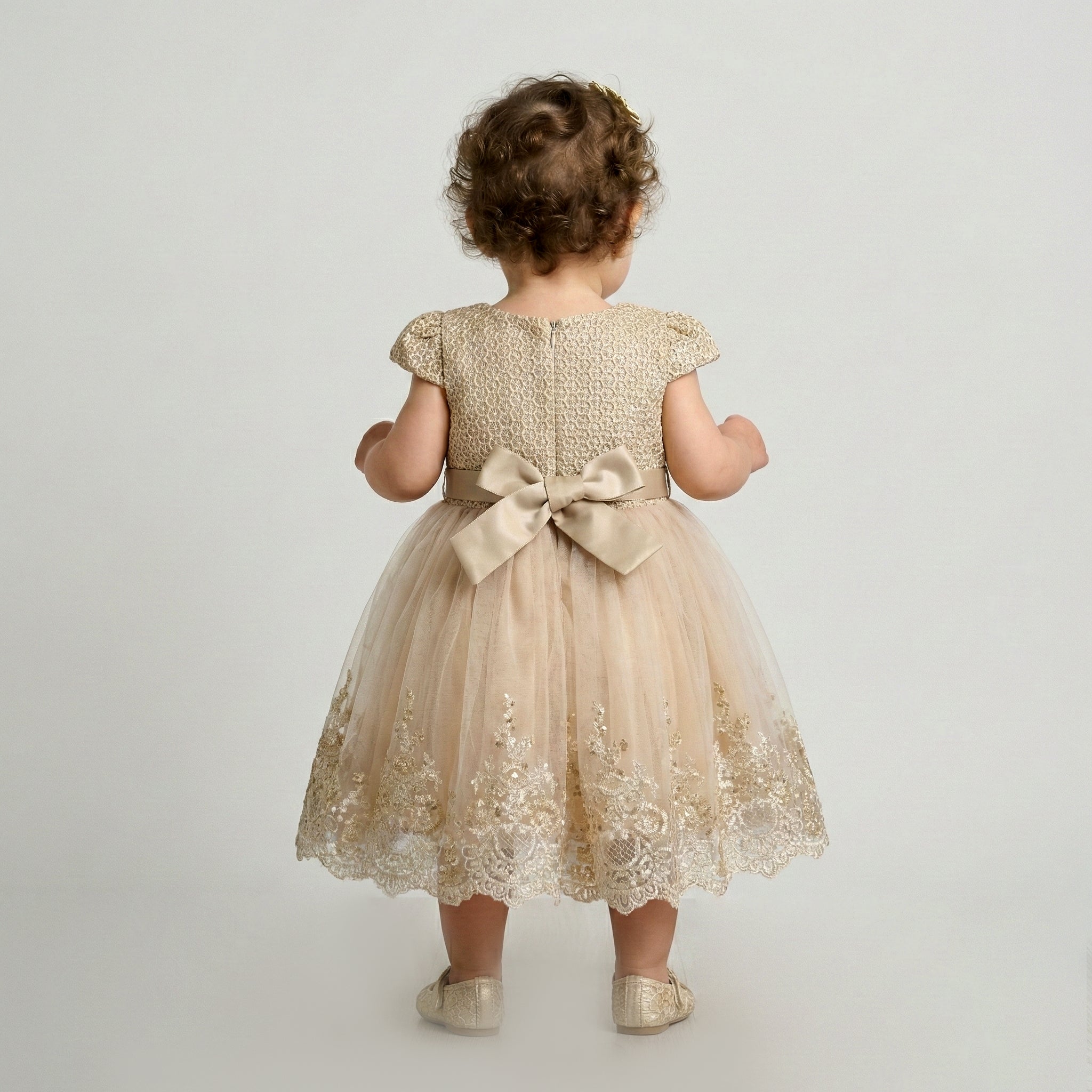 Girls' Golden Honeycomb & Embroidered Tulle Gala Dress