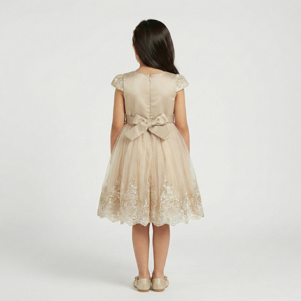 Girls' Golden Honeycomb & Embroidered Tulle Gala Dress