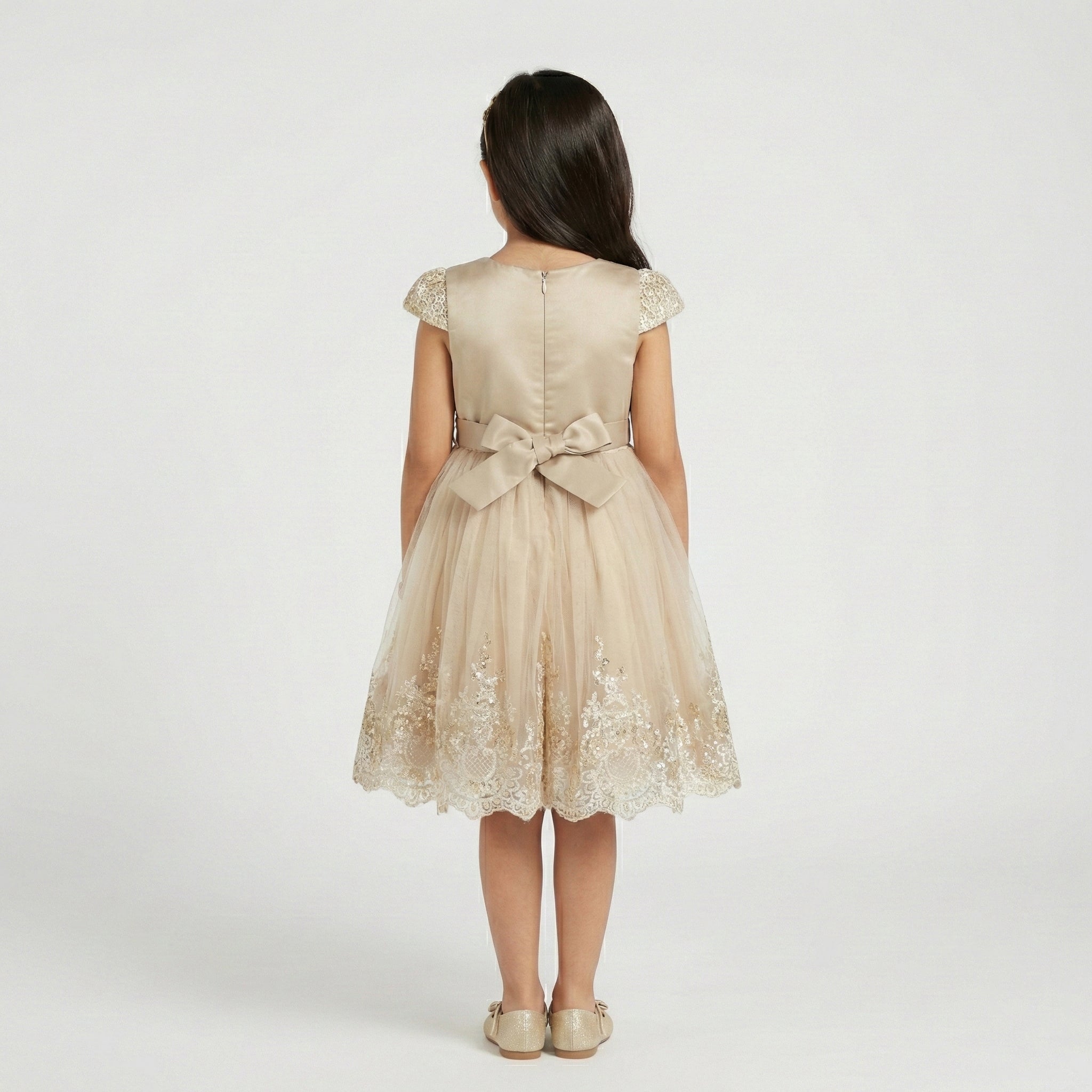 Girls' Golden Honeycomb & Embroidered Tulle Gala Dress