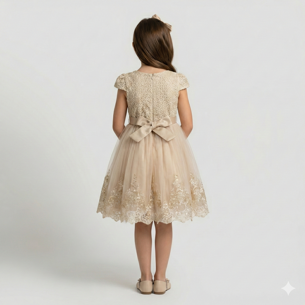 Girls' Boutique Embossed Gala Coat with Velvet & Pearl Details