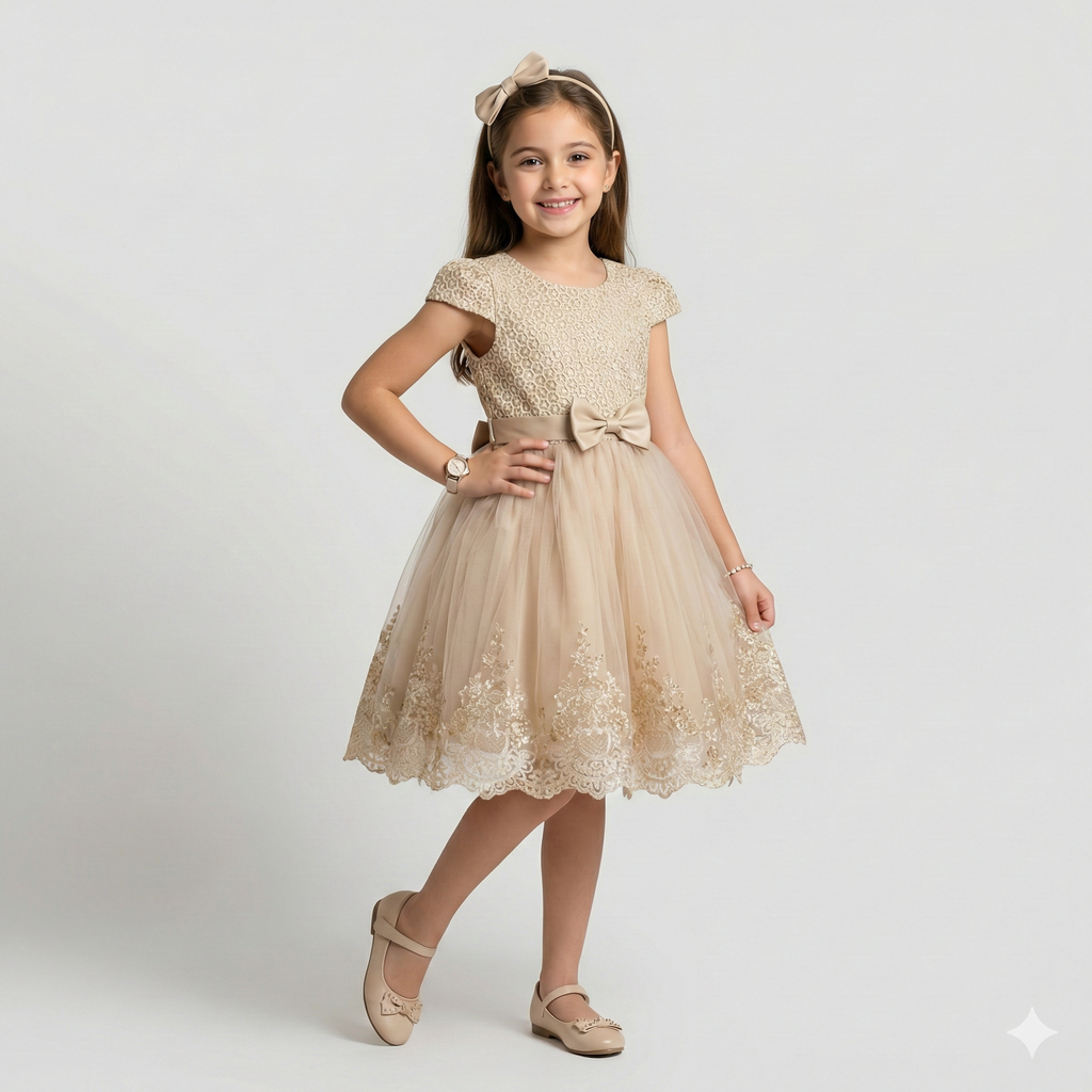 Girls' Boutique Embossed Gala Coat with Velvet & Pearl Details