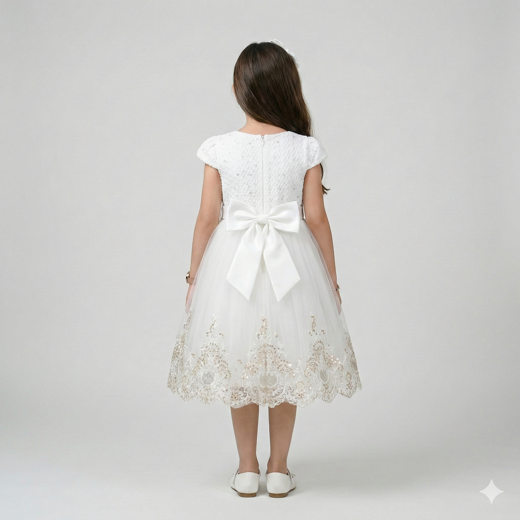 Girls' Boutique Embossed Gala Coat with Velvet & Pearl Details