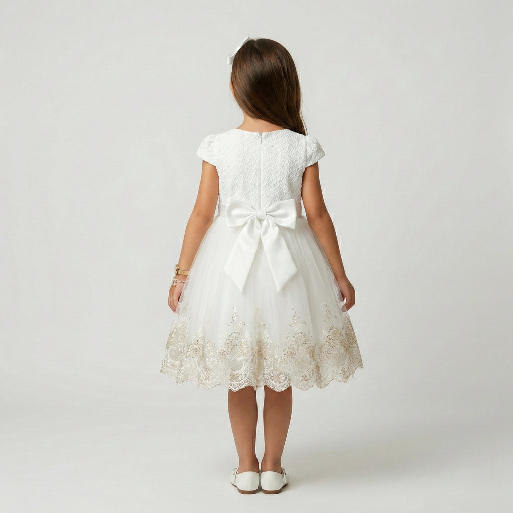 Girls' Sophisticated Floral-Pattern Occasion Coat