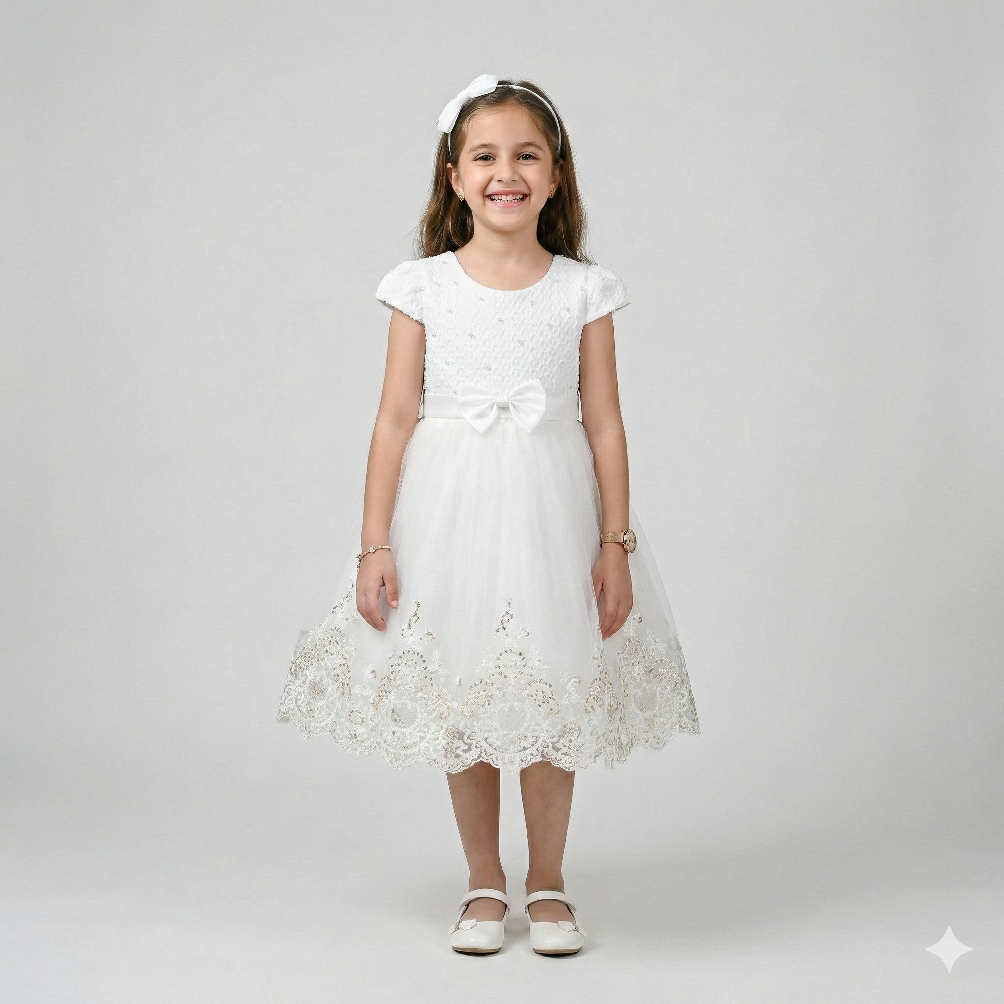 Girls' Boutique Embossed Gala Coat with Velvet & Pearl Details