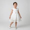 Girls' Classic Floral-Textured Coat with Velvet Ribbon Detail