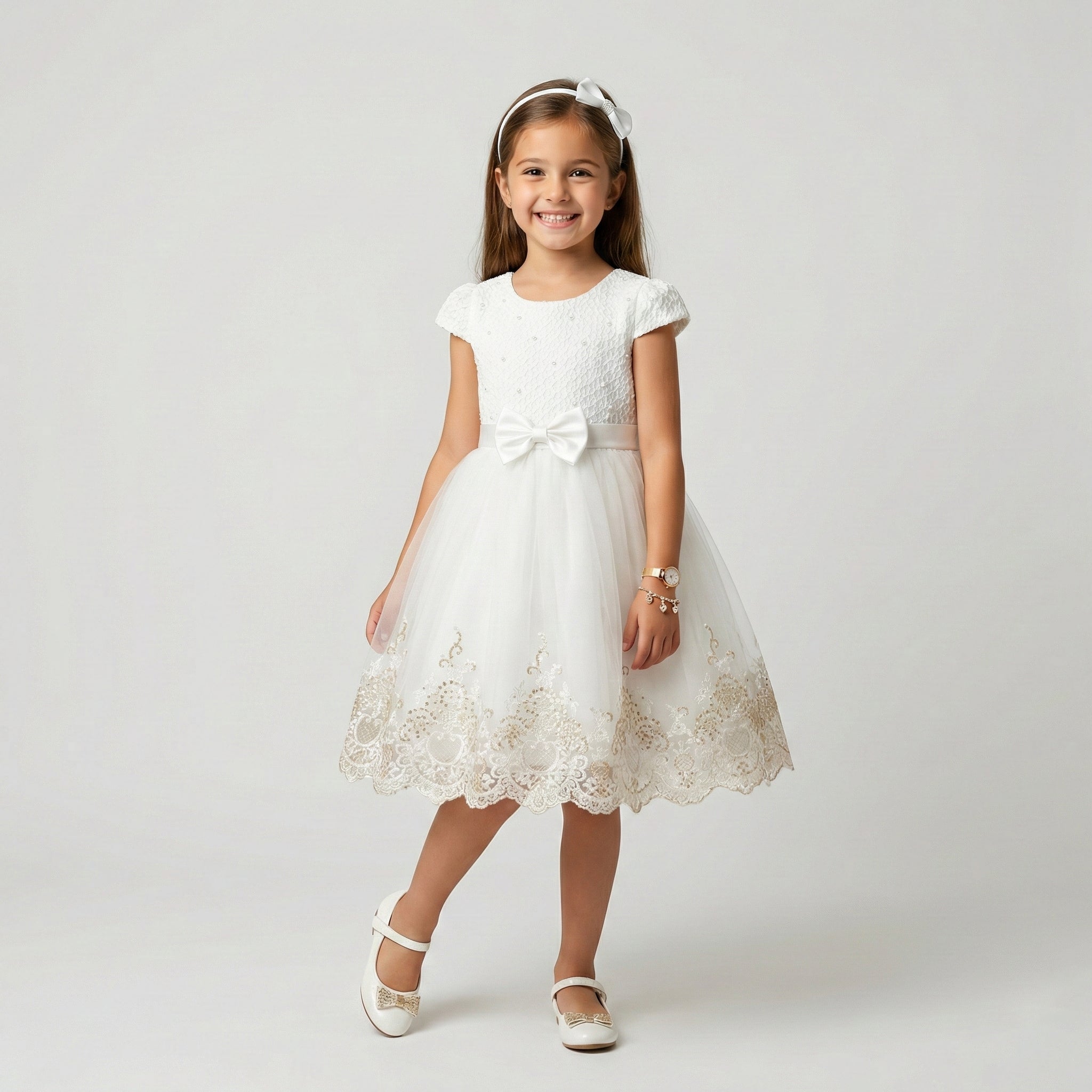 Girls' Sophisticated Floral-Pattern Occasion Coat