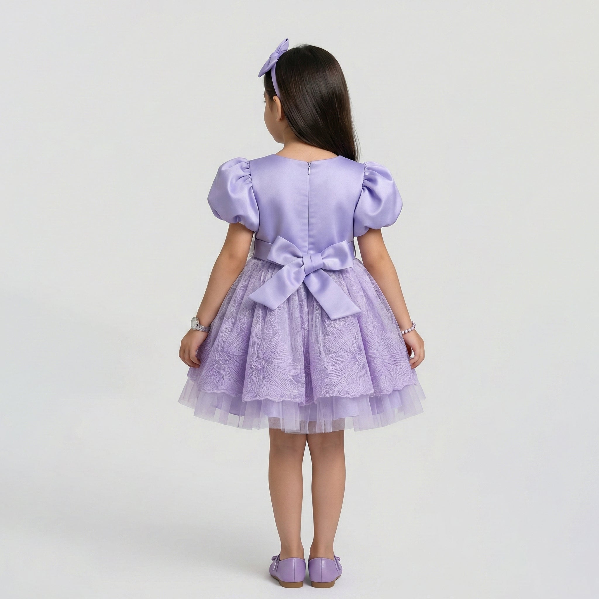 Girls' Elegant Embroidered Tulle Gala Dress