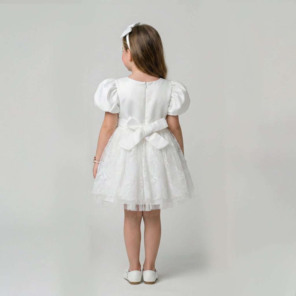 Girls' Sophisticated Lace-Overlay Tulle Formal Gown