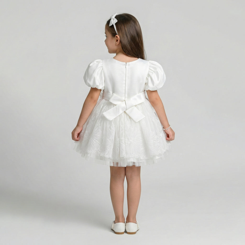 Girls' Elegant Embroidered Tulle Gala Dress