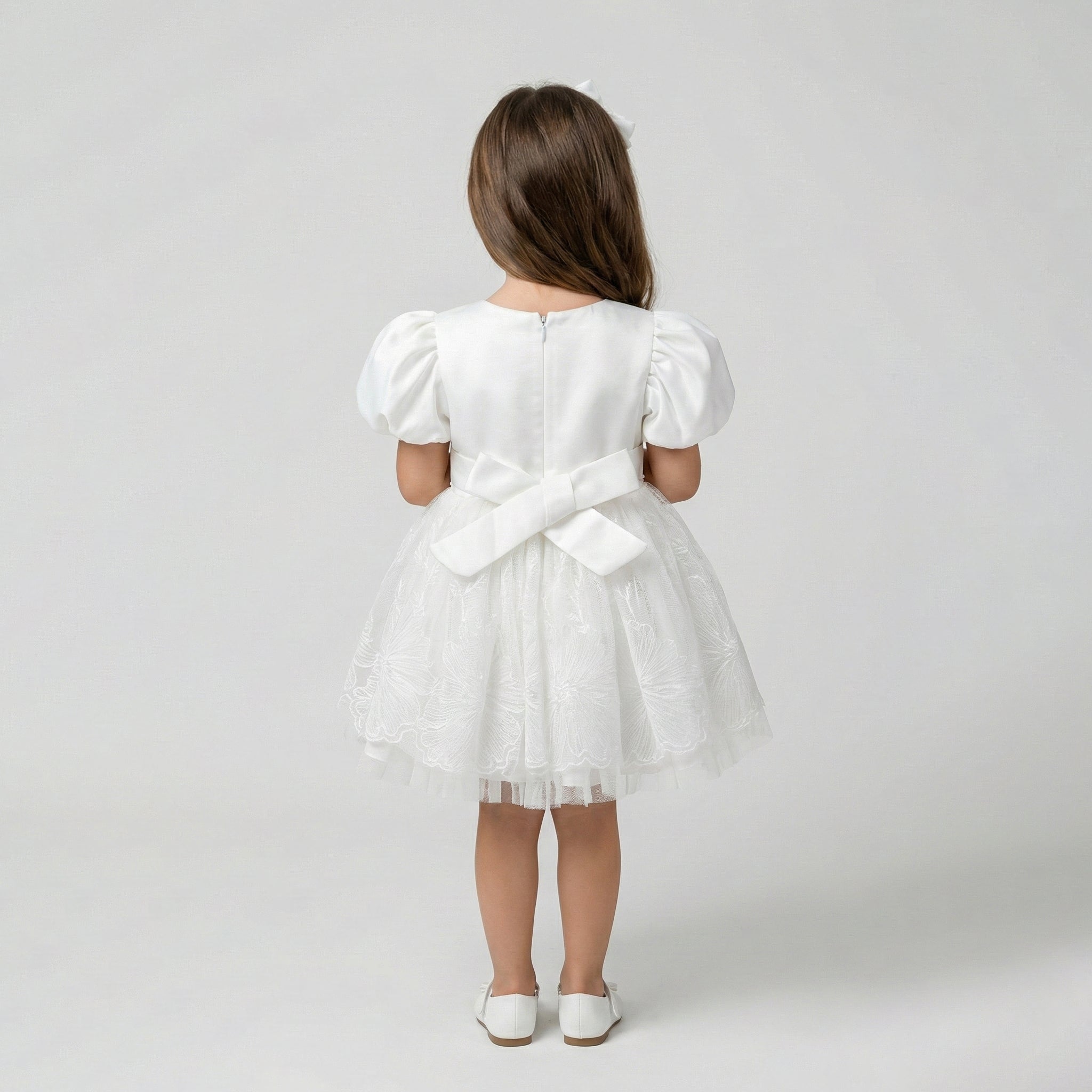 Girls' Whimsical Lace-Bodice Tulle Dress with Scalloped Hem