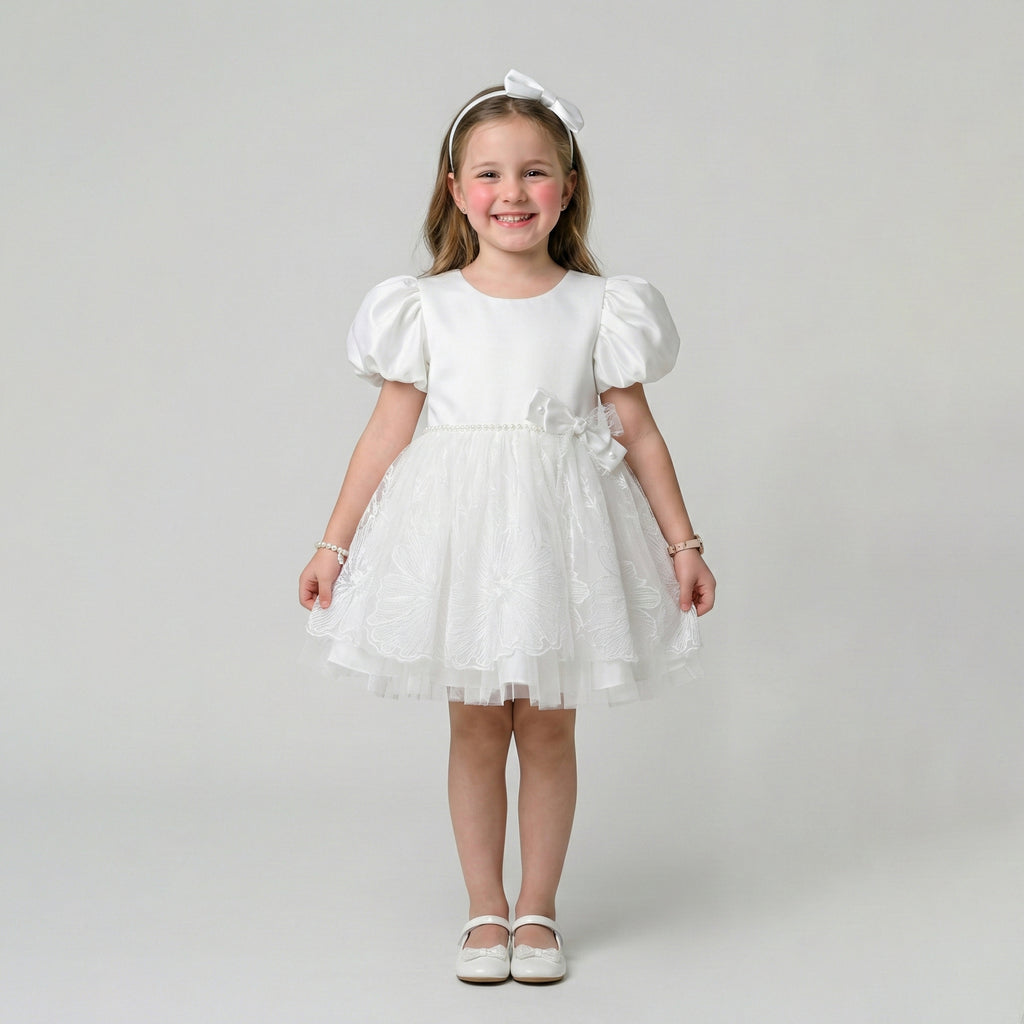 Girls' Sophisticated Lace-Overlay Tulle Formal Gown