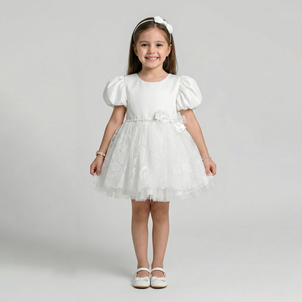 Girls' Elegant Embroidered Tulle Gala Dress
