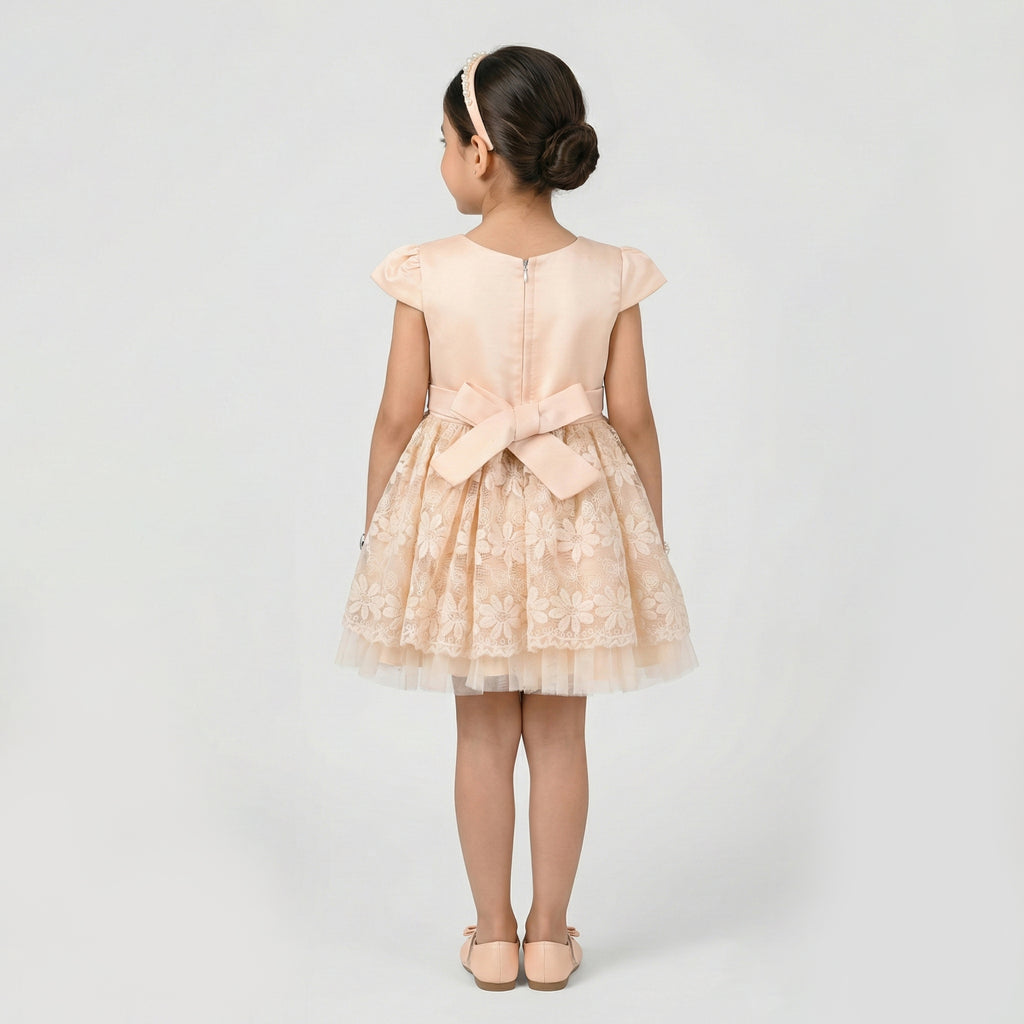 Girls' Sophisticated High-Fashion Coat with Dimensional Floral Accent