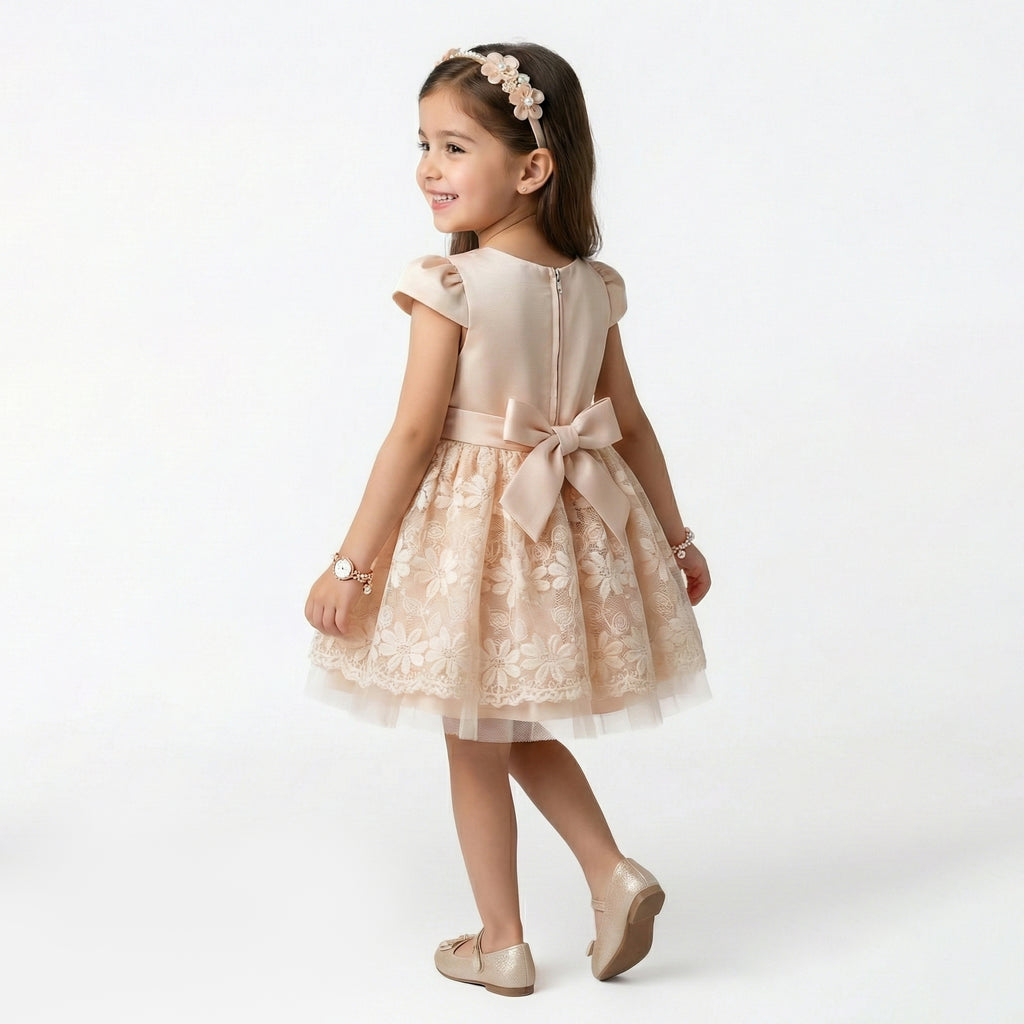 Girls' Elegant Structured Occasion Coat with Floral Detail