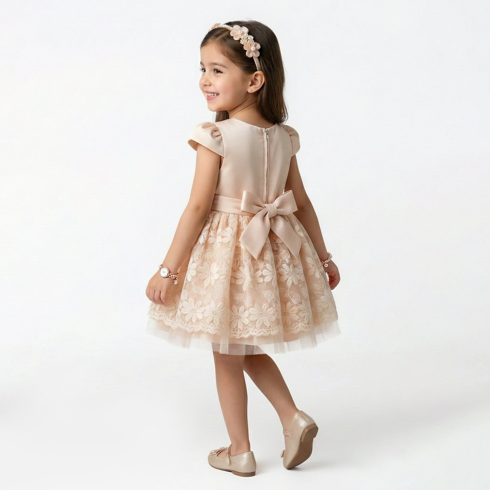 Girls' Elegant Structured Occasion Coat with Floral Detail