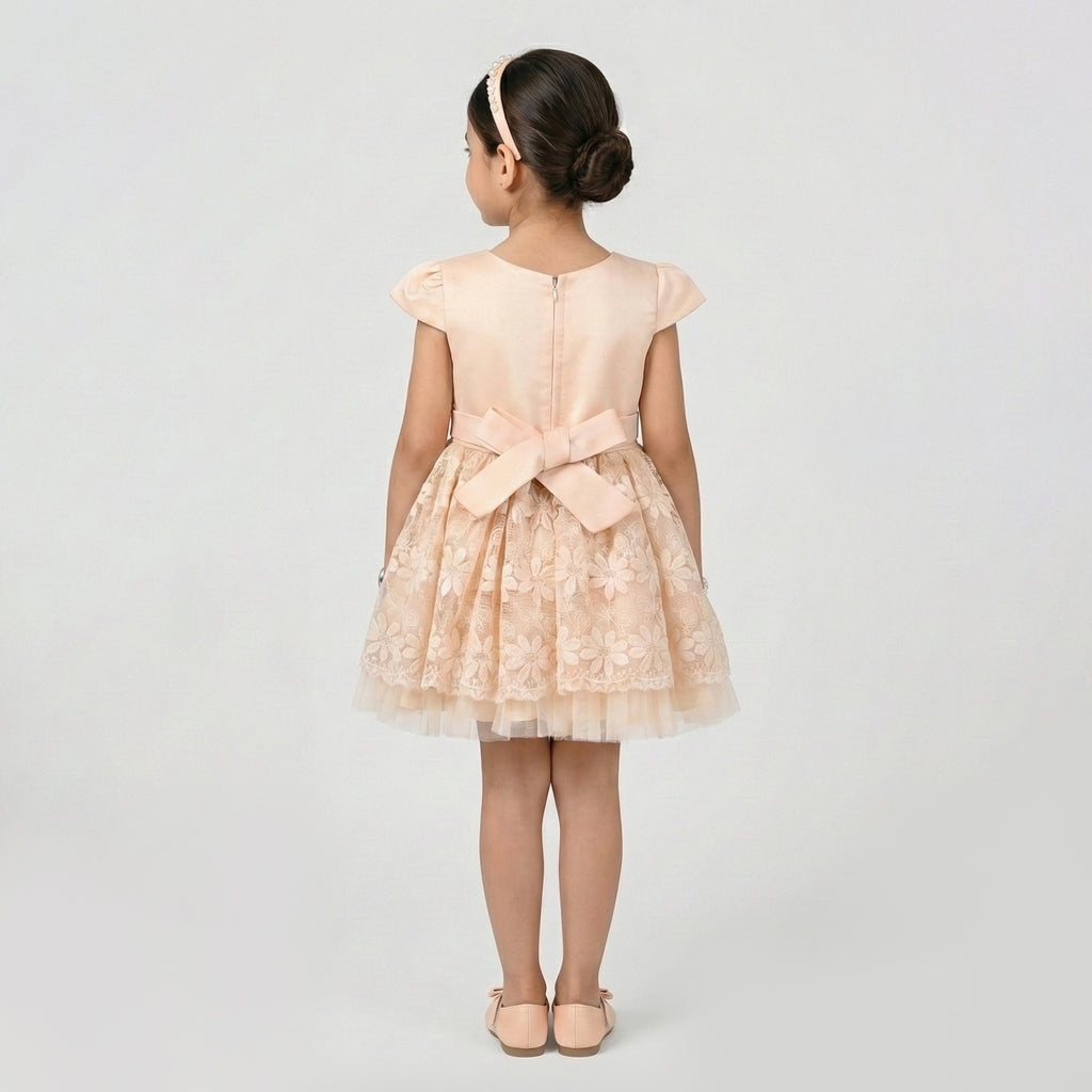 Girls' Boutique Textured Gala Coat with Artisanal Floral Pin