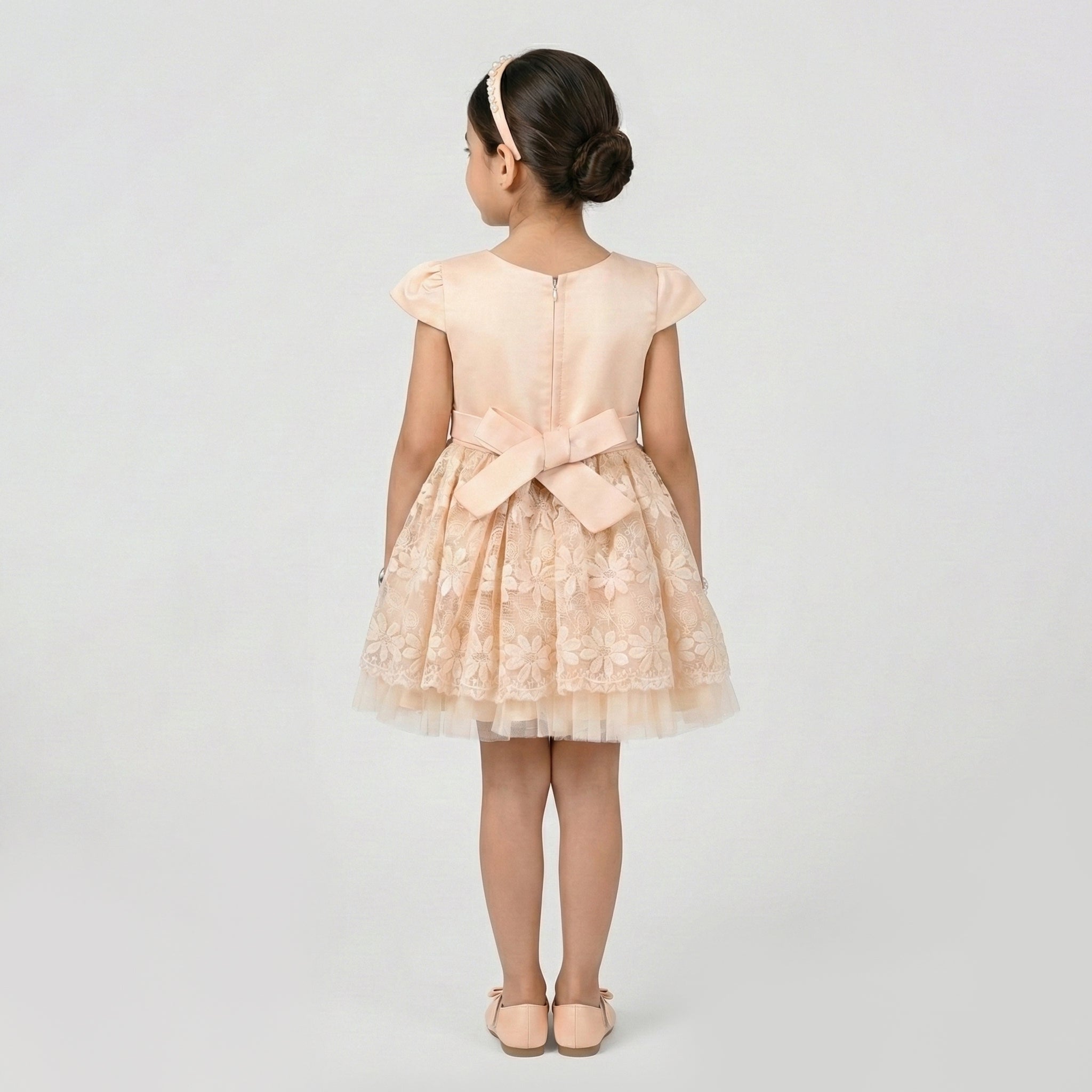 Girls' Boutique Textured Gala Coat with Artisanal Floral Pin