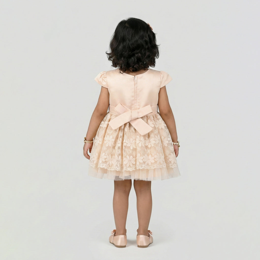 Girls' Classic Embossed Party Coat with Flared Bell Sleeves