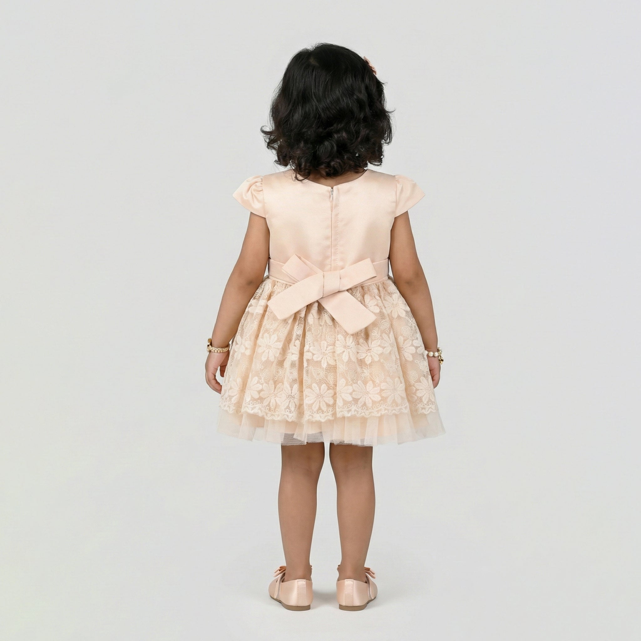 Girls' Classic Embossed Party Coat with Flared Bell Sleeves