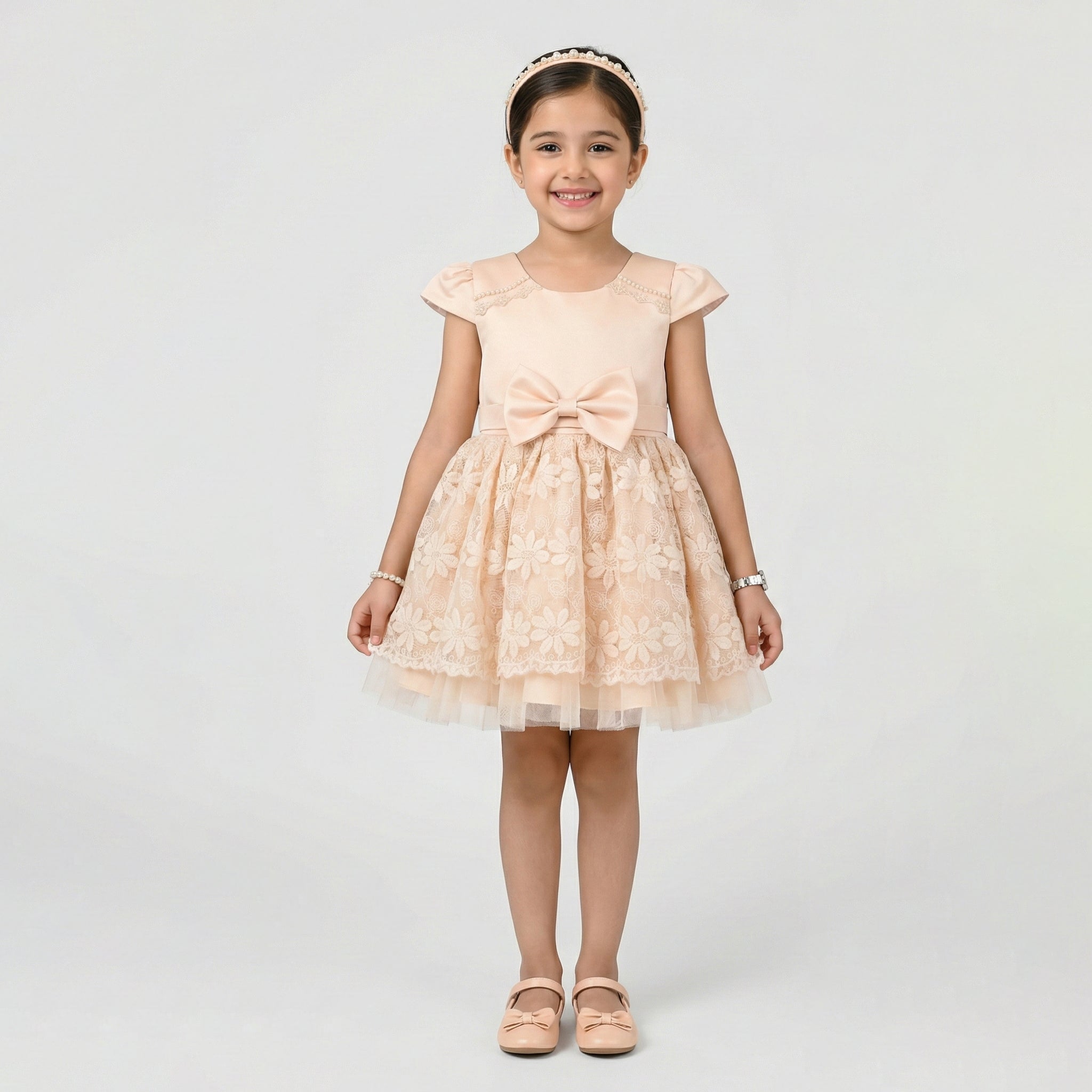 Girls' Sophisticated High-Fashion Coat with Dimensional Floral Accent