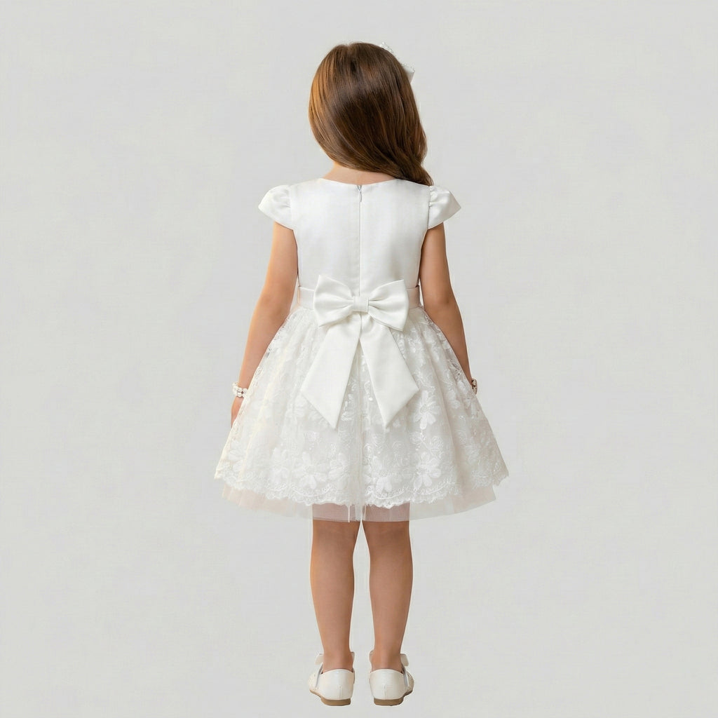 Girls' Boutique Textured Gala Coat with Artisanal Floral Pin