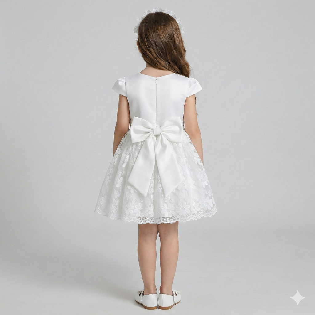 Girls' Elegant Structured Occasion Coat with Floral Detail
