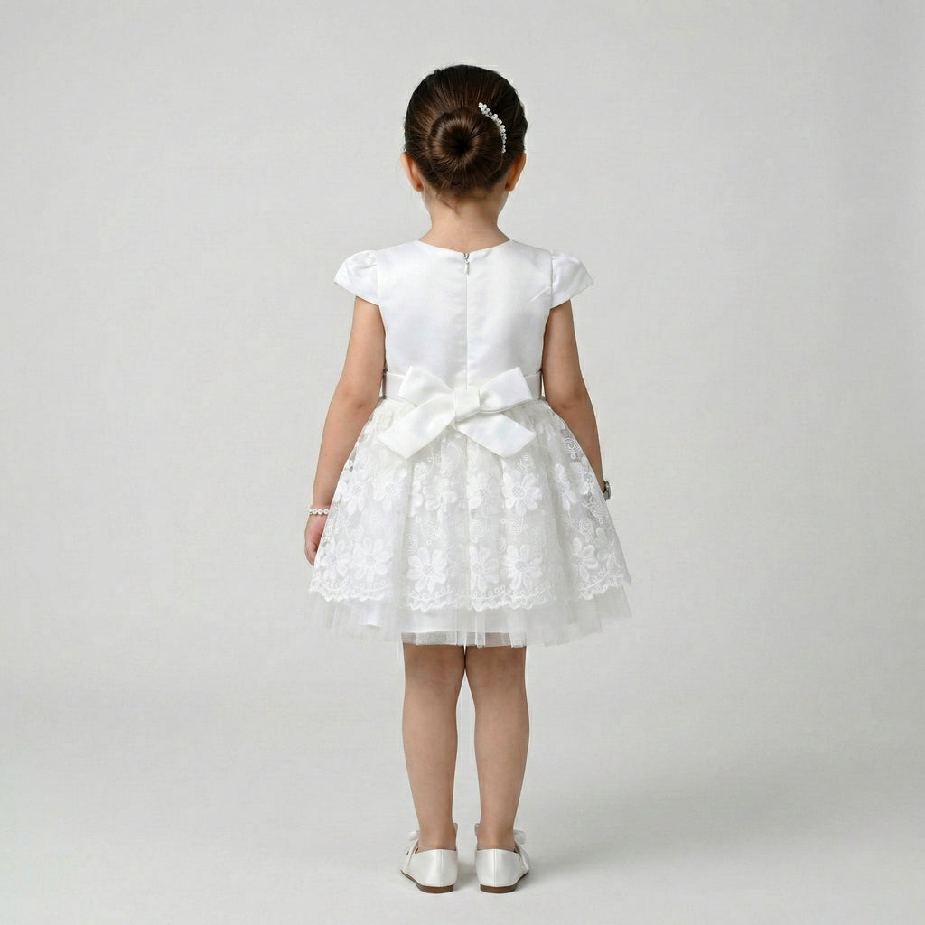 Girls' Classic Embossed Party Coat with Flared Bell Sleeves