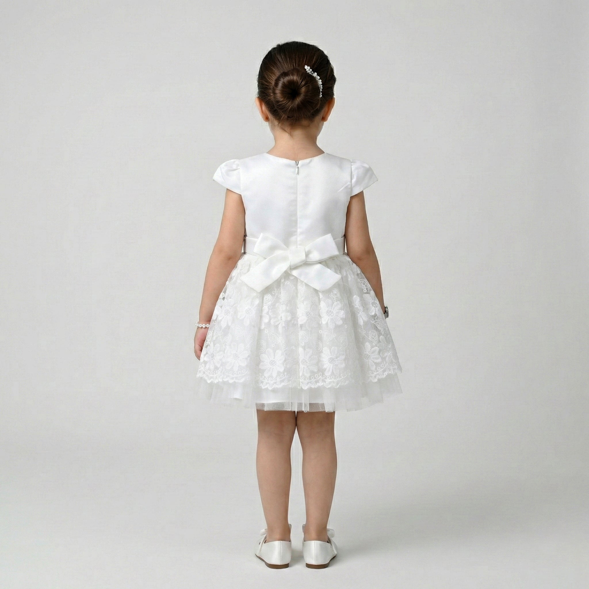 Girls' Classic Embossed Party Coat with Flared Bell Sleeves
